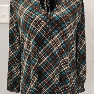 Cato Plaid Blouse - Black, Blue, and White